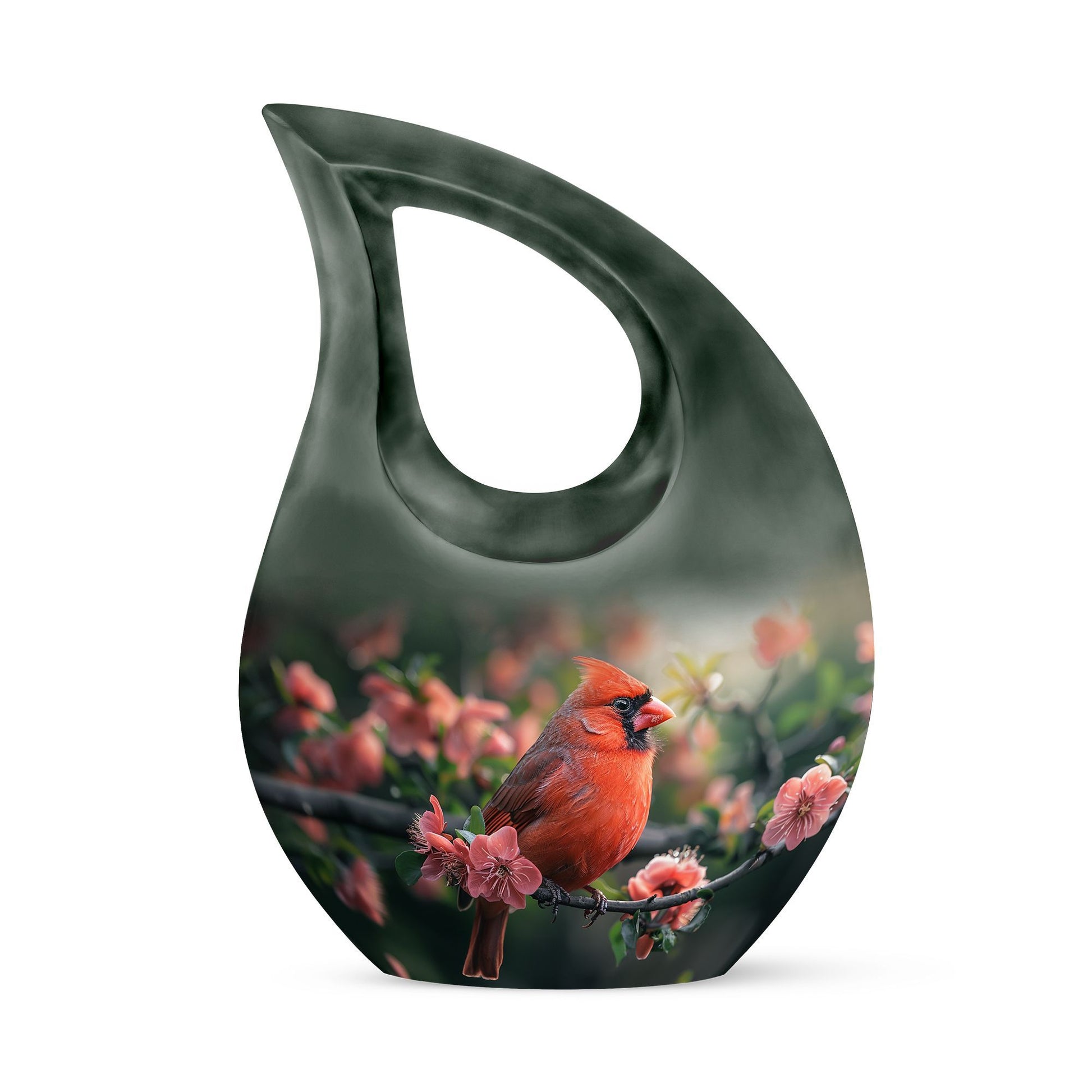 10-inch Cardinal Bird urn with cross-drop design