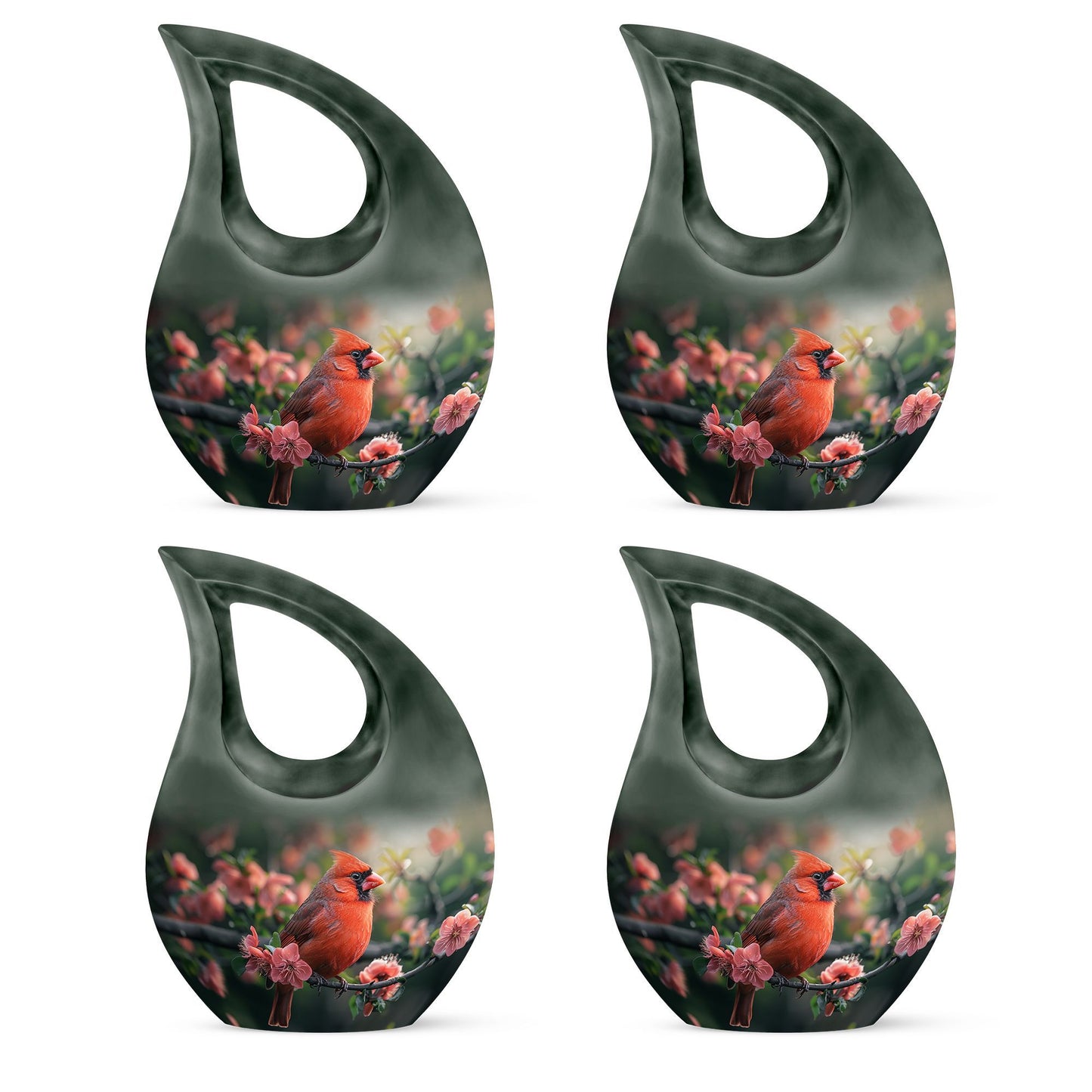 10-inch Cardinal Bird urn with cross-drop design