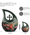 10-inch Cardinal Bird urn with cross-drop design