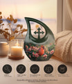 10-inch Cardinal Bird urn with cross-drop design