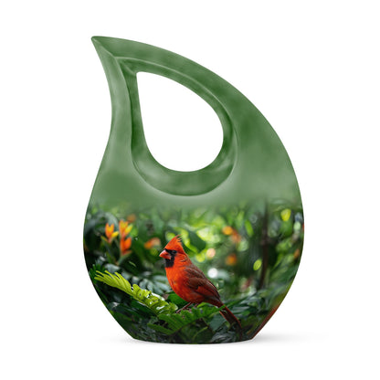 10-inch Cross Drop design Cardinal Bird Metal Cremation Urn,