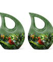 10-inch Cross Drop design Cardinal Bird Metal Cremation Urn,