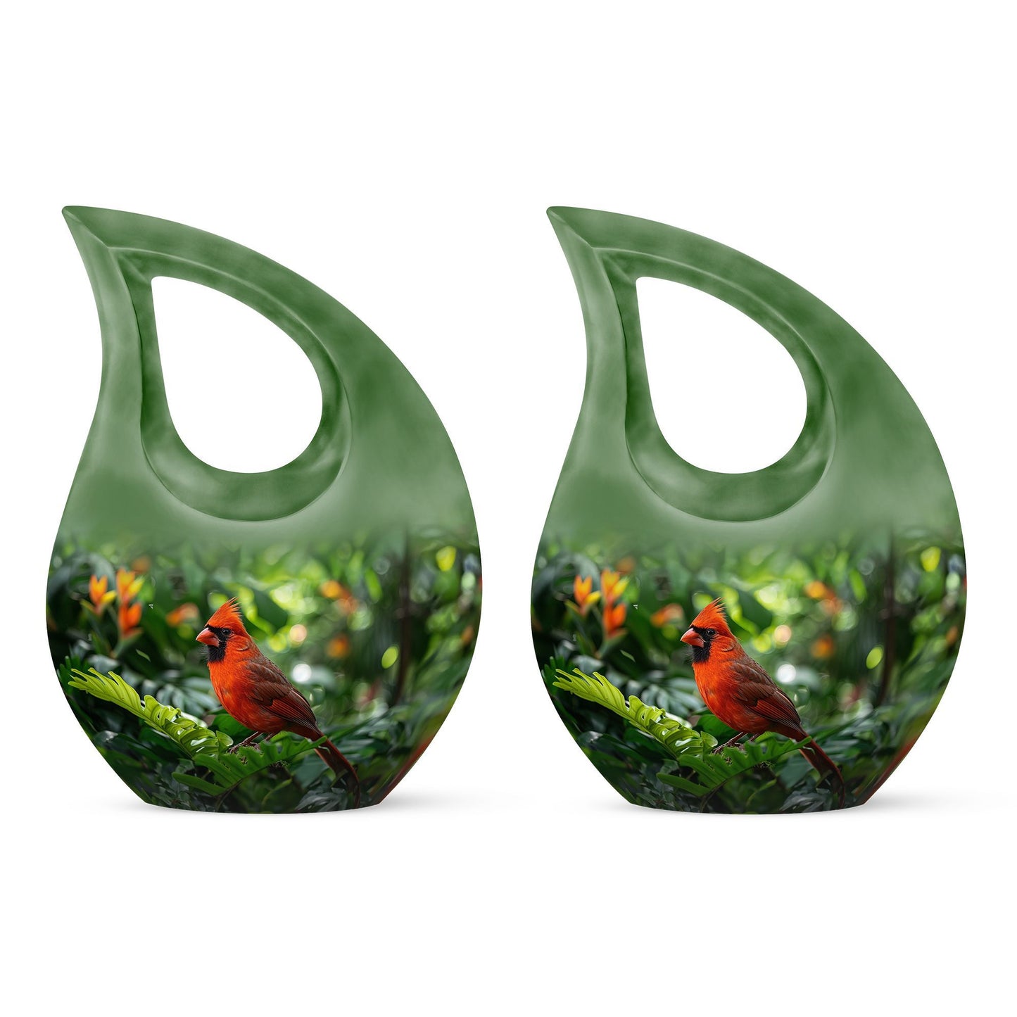 10-inch Cross Drop design Cardinal Bird Metal Cremation Urn,