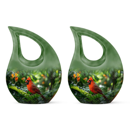 10-inch Cross Drop design Cardinal Bird Metal Cremation Urn,