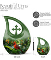 10-inch Cross Drop design Cardinal Bird Metal Cremation Urn,