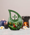 10-inch Cross Drop design Cardinal Bird Metal Cremation Urn,