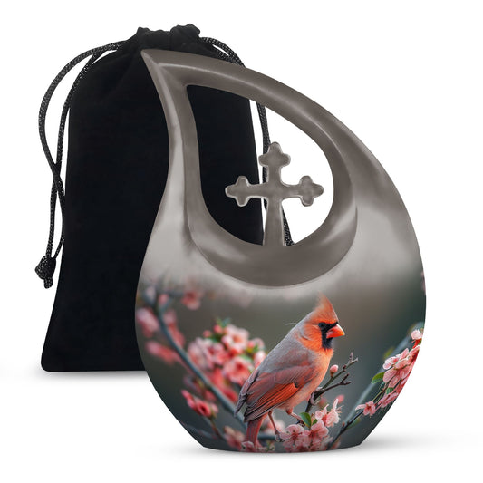 Affordable 10 Inch Cardinal Bird Urn with Cross Drop Design