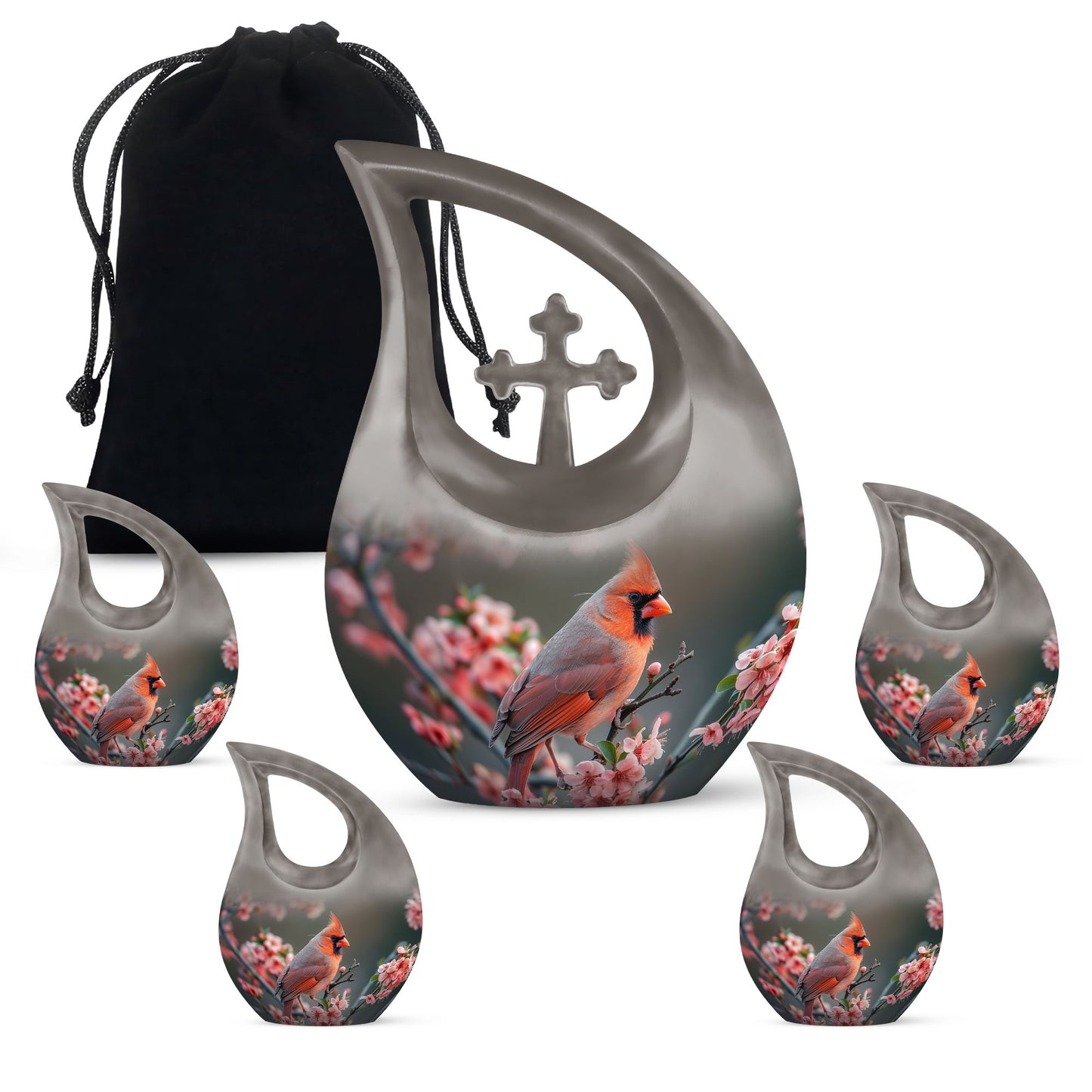 Affordable 10 Inch Cardinal Bird Urn with Cross Drop Design