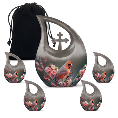 Affordable 10 Inch Cardinal Bird Urn with Cross Drop Design