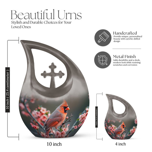 Affordable 10 Inch Cardinal Bird Urn with Cross Drop Design
