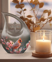 Affordable 10 Inch Cardinal Bird Urn with Cross Drop Design