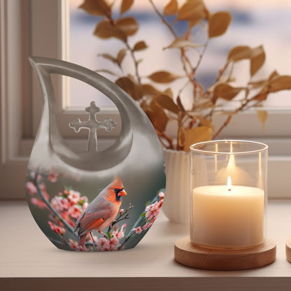 Affordable 10 Inch Cardinal Bird Urn with Cross Drop Design