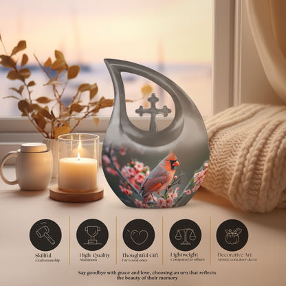 Affordable 10 Inch Cardinal Bird Urn with Cross Drop Design