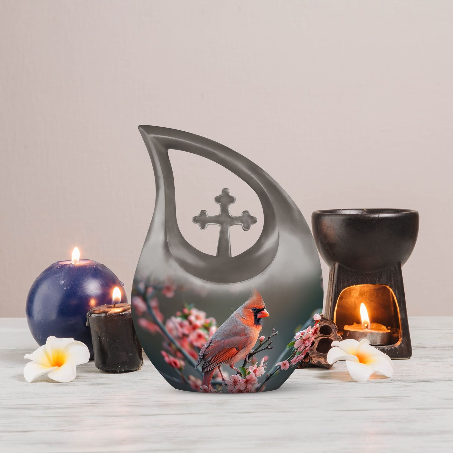Affordable 10 Inch Cardinal Bird Urn with Cross Drop Design