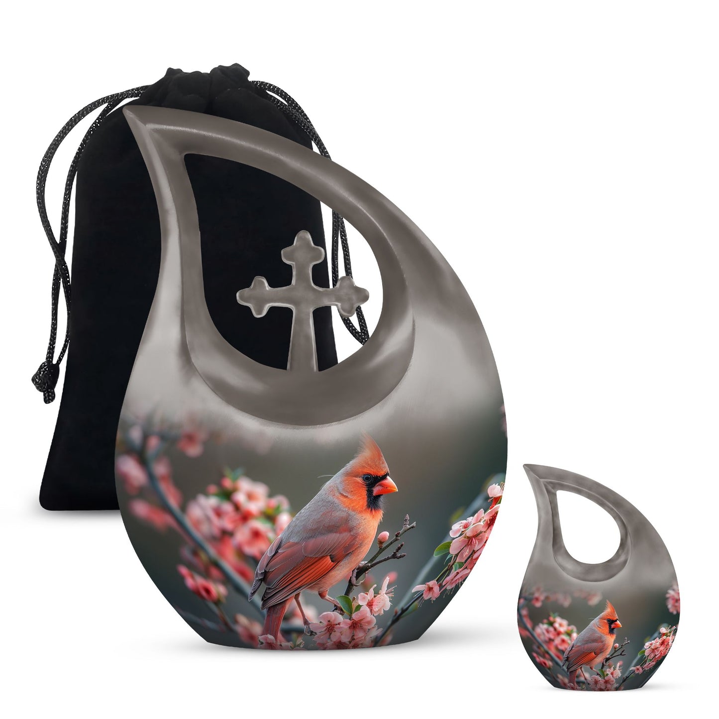 Affordable 10 Inch Cardinal Bird Urn with Cross Drop Design