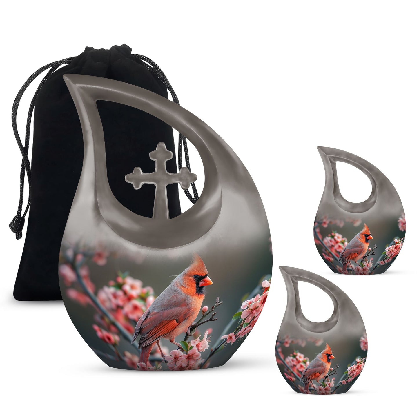 Affordable 10 Inch Cardinal Bird Urn with Cross Drop Design