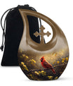 Cross Drop Cardinal Bird design on Large Cremation Urn,