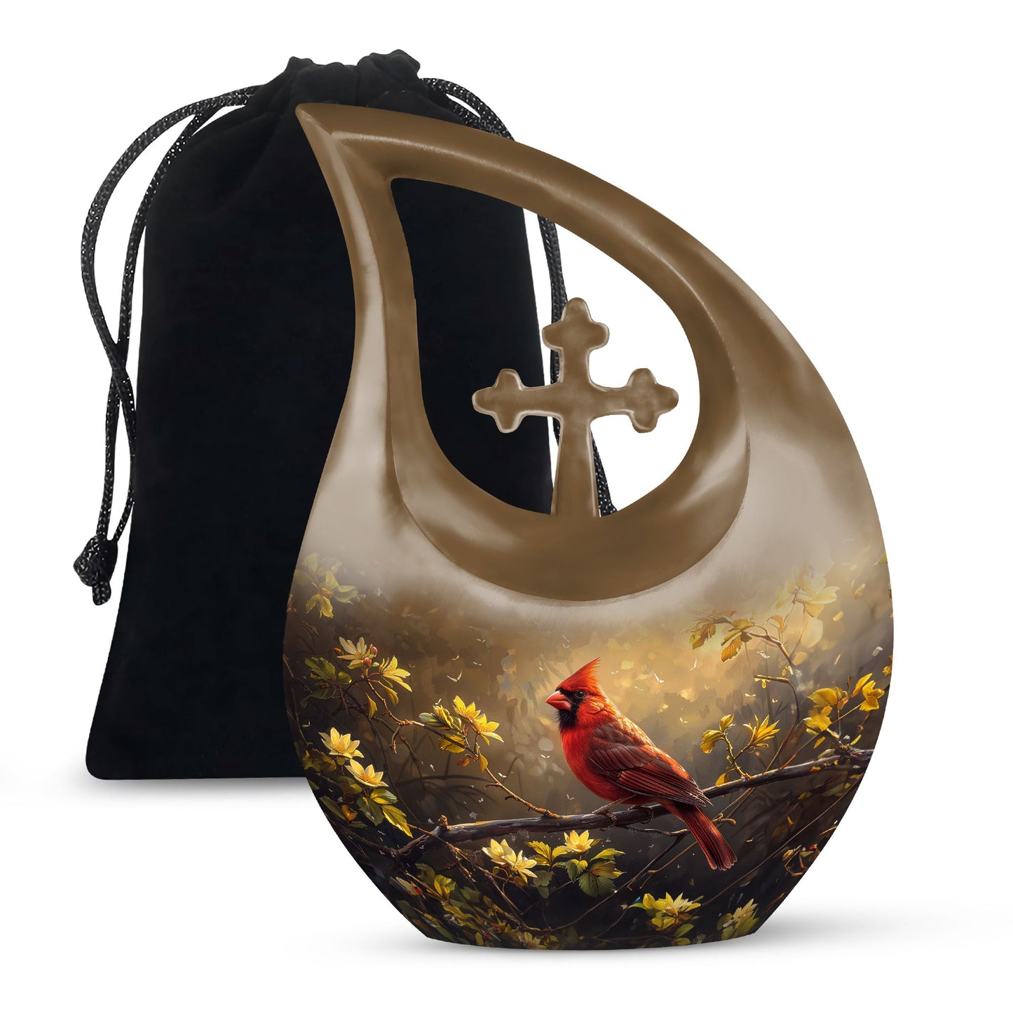 Cross Drop Cardinal Bird design on Large Cremation Urn,