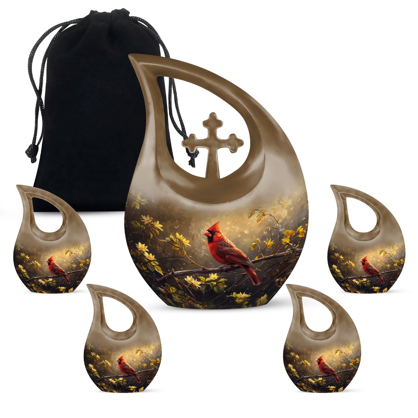 Cross Drop Cardinal Bird design on Large Cremation Urn,