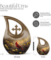 Cross Drop Cardinal Bird design on Large Cremation Urn,