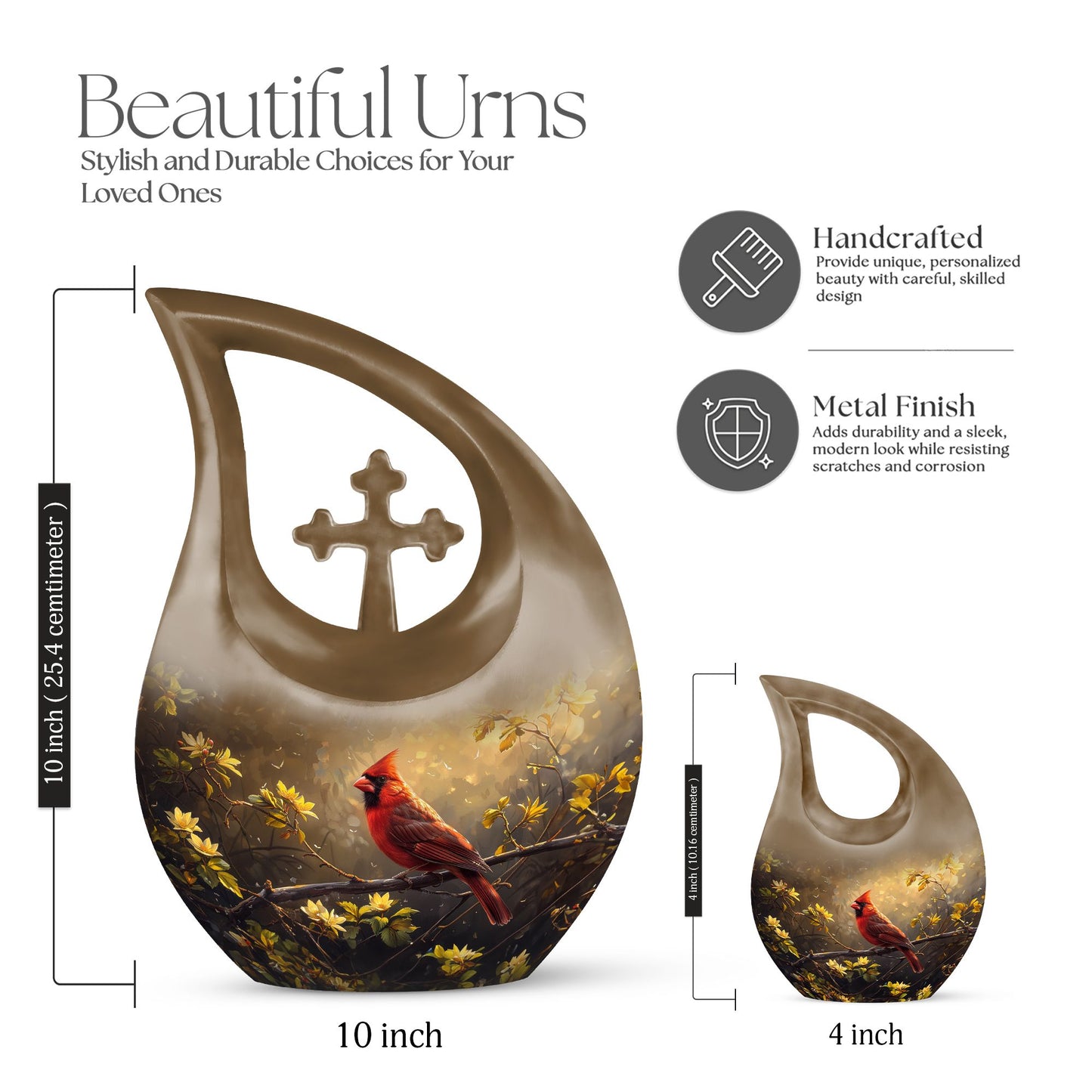 Cross Drop Cardinal Bird design on Large Cremation Urn,