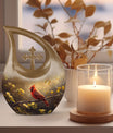 Cross Drop Cardinal Bird design on Large Cremation Urn,