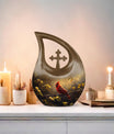 Cross Drop Cardinal Bird design on Large Cremation Urn,