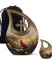 Cross Drop Cardinal Bird design on Large Cremation Urn,