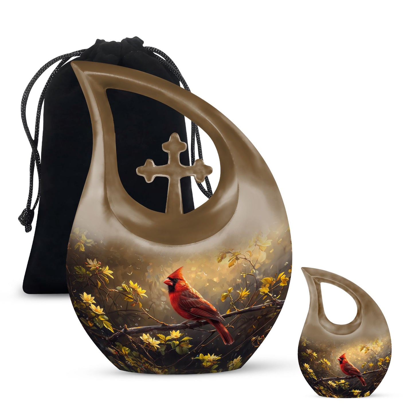 Cross Drop Cardinal Bird design on Large Cremation Urn,