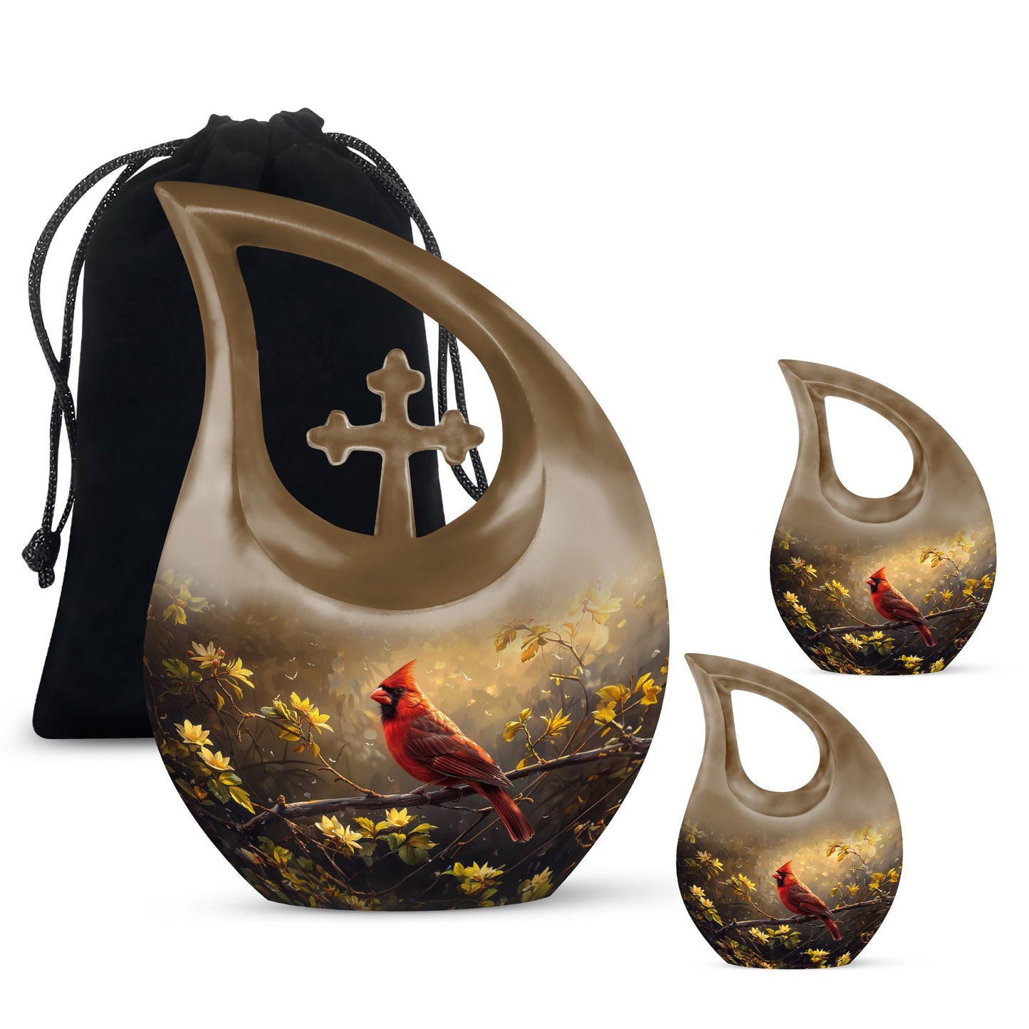 Cross Drop Cardinal Bird design on Large Cremation Urn,