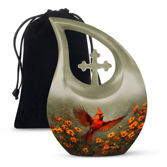 Cardinal Bird themed Cross Drop Large Urn