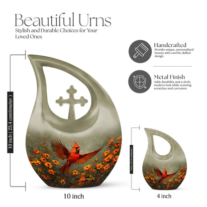 Cardinal Bird themed Cross Drop Large Urn