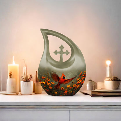 Cardinal Bird themed Cross Drop Large Urn