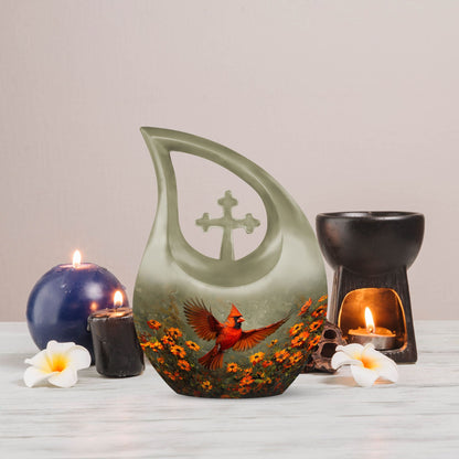 Cardinal Bird themed Cross Drop Large Urn