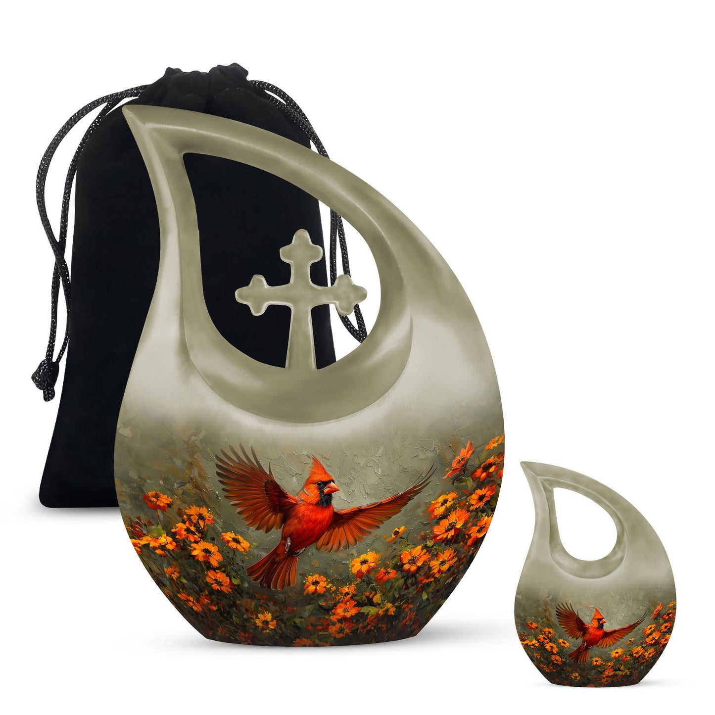 Cardinal Bird themed Cross Drop Large Urn
