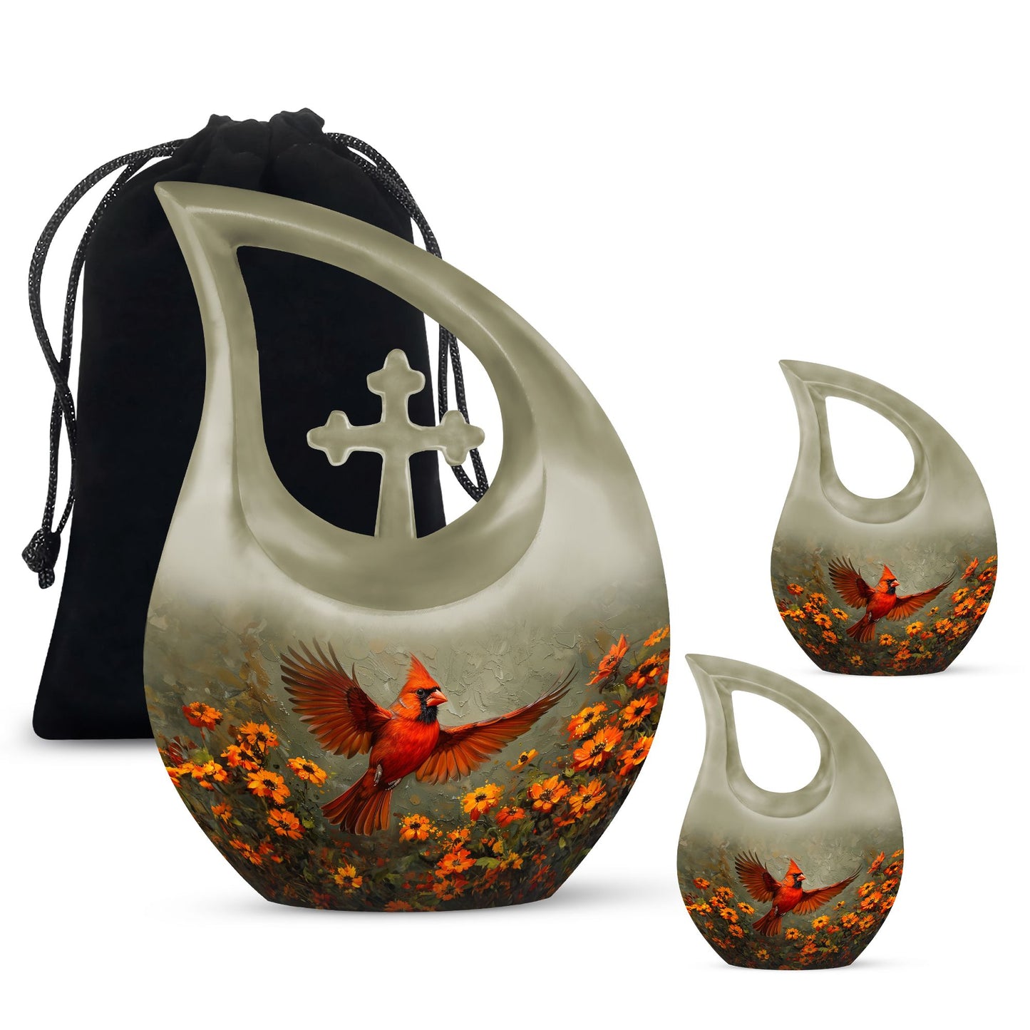 Cardinal Bird themed Cross Drop Large Urn