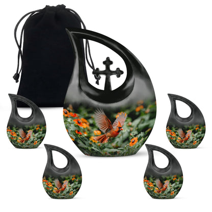 Cardinal Bird Theme Large Urn With 4 Keepsake Urn