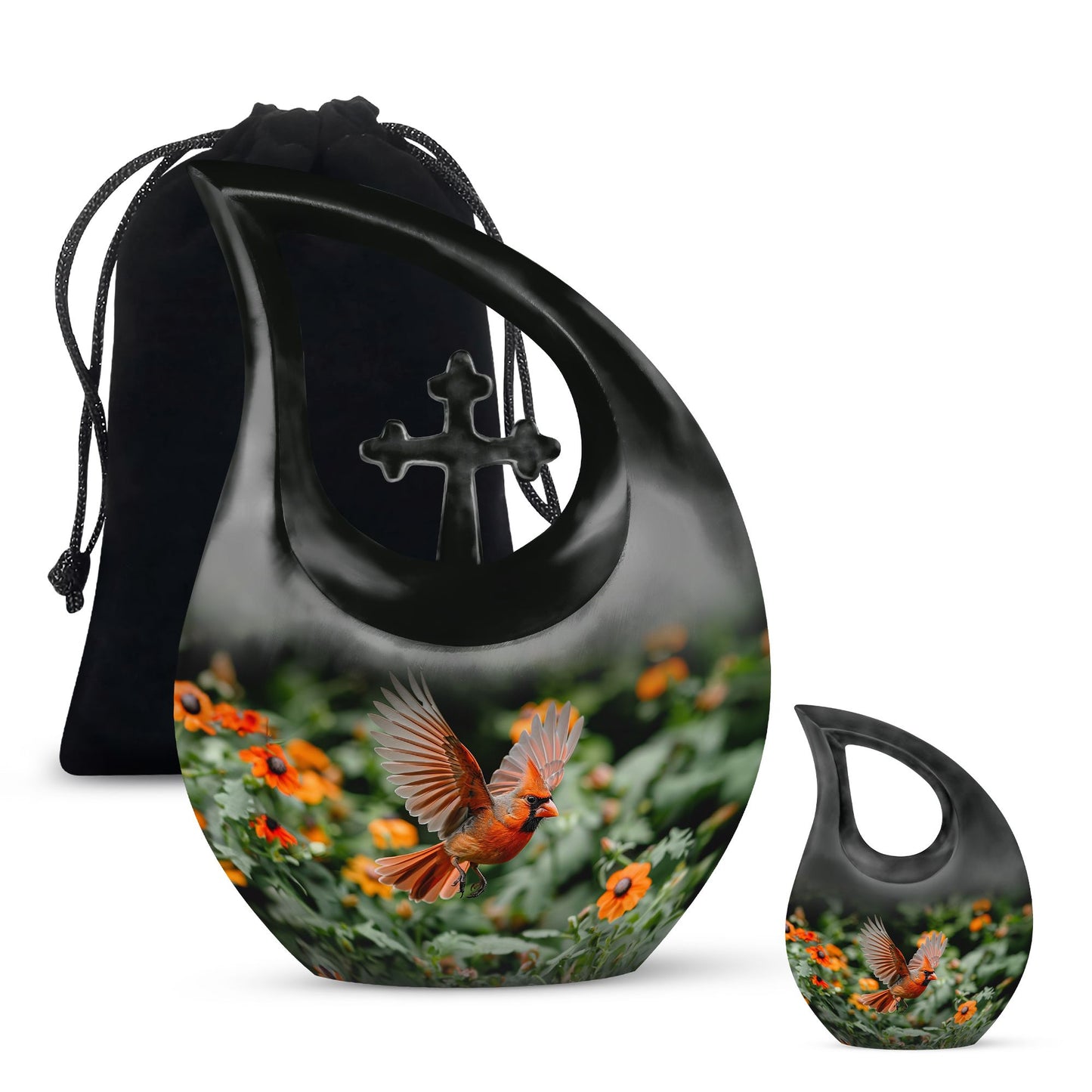Cardinal Bird Theme Large Urn With 1 Keepsake Urn