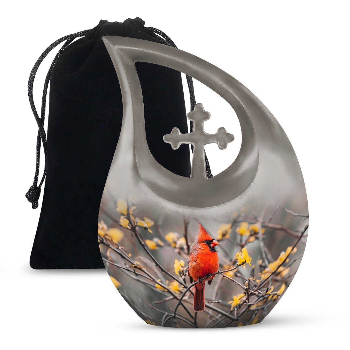 Cardinal Bird Theme Large Urn 10 Inch