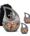 Cardinal Bird Theme Large Urn With 2 Keepsake Urn