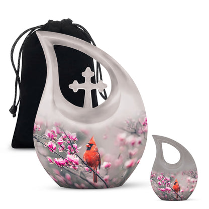 Cardinal Bird Theme Large Urn With 1 Keepsake Urn