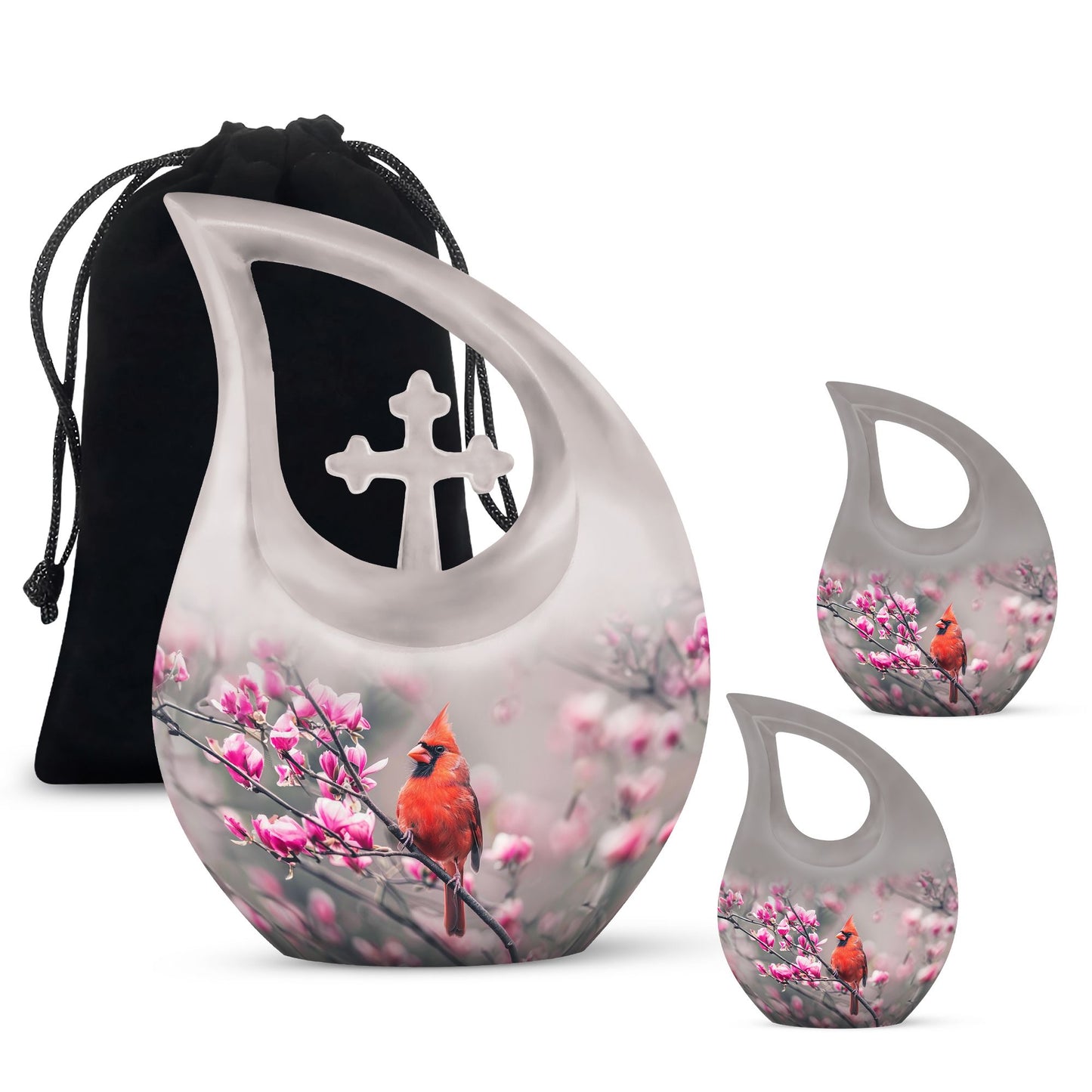 Cardinal Bird Theme Large Urn With 2 Keepsake Urn