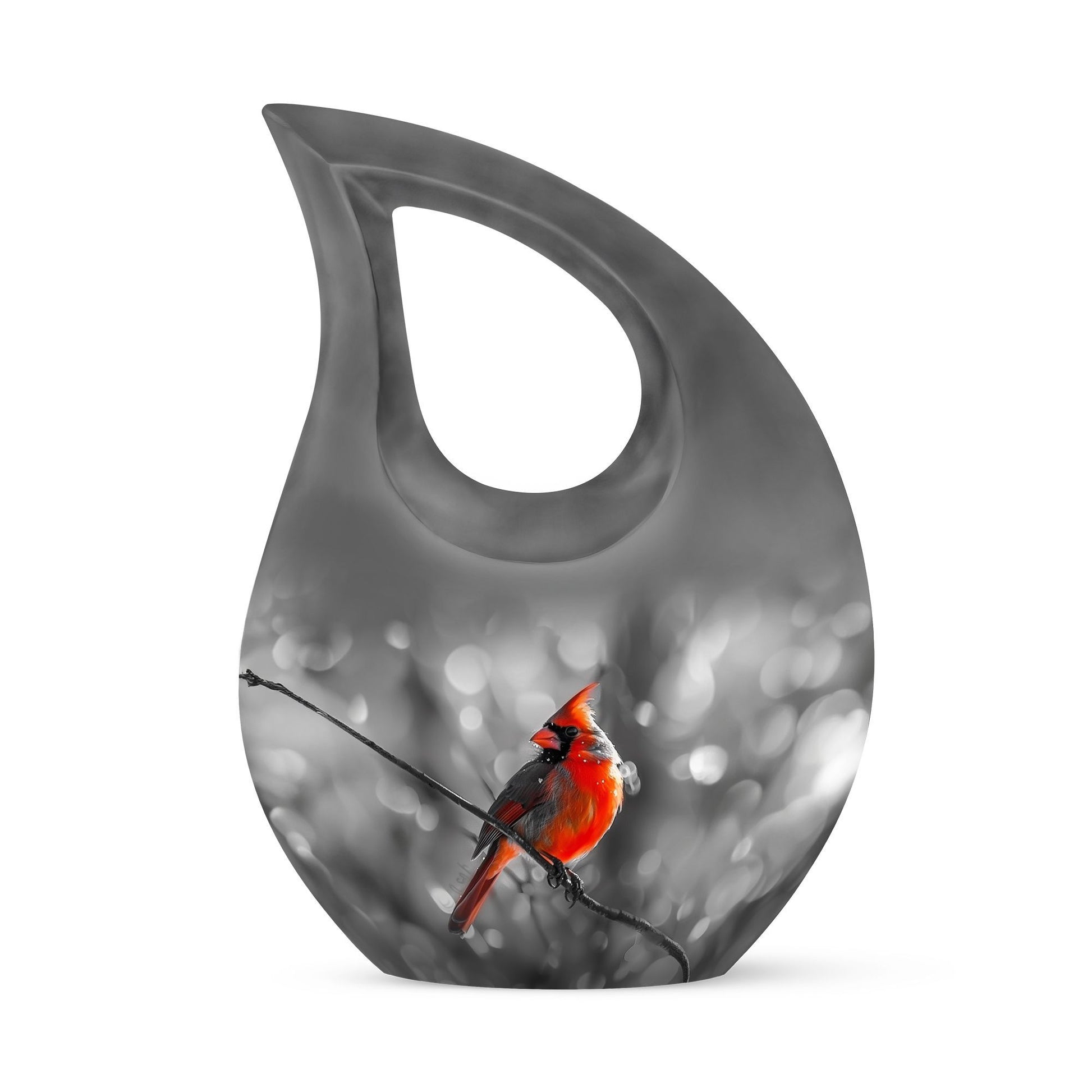 Cardinal Bird themed Cross Drop urn for ashes