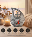 Cardinal Bird themed Cross Drop urn for ashes