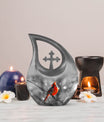 Cardinal Bird themed Cross Drop urn for ashes