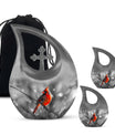 Cardinal Bird themed Cross Drop urn for ashes
