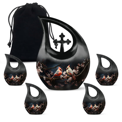 Cardinal Bird Urn with Cross Drop design, affordable funeral choice