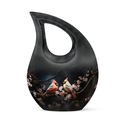 Cardinal Bird Urn with Cross Drop design, affordable funeral choice