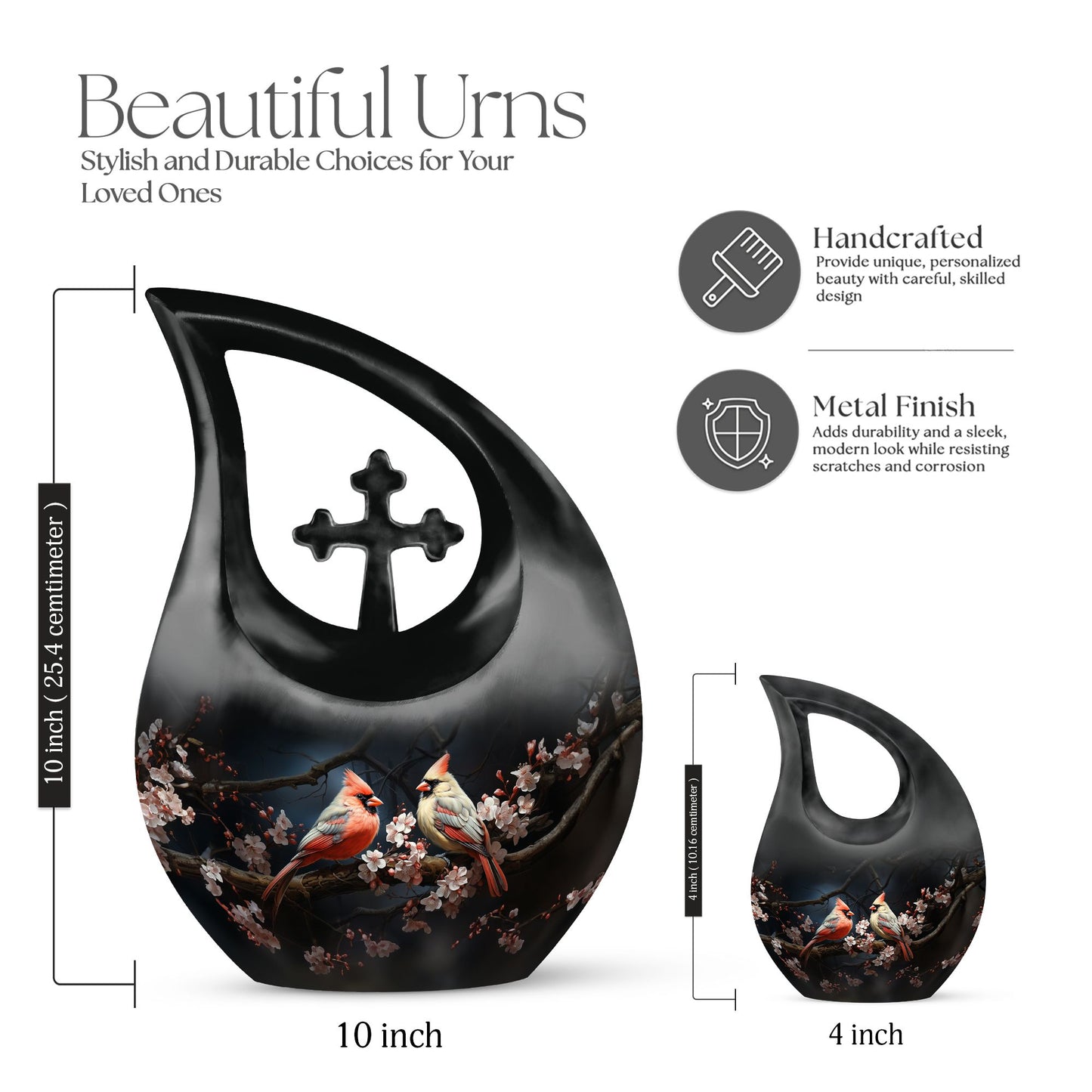 Cardinal Bird Urn with Cross Drop design, affordable funeral choice