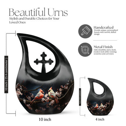 Cardinal Bird Urn with Cross Drop design, affordable funeral choice